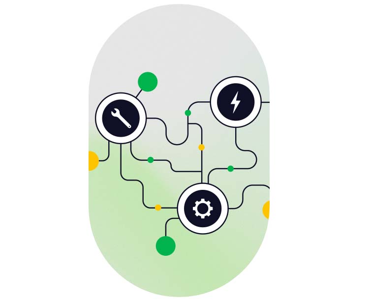 Grafik mobil ABL Partnernetzwerk mit verbundenen Icons
